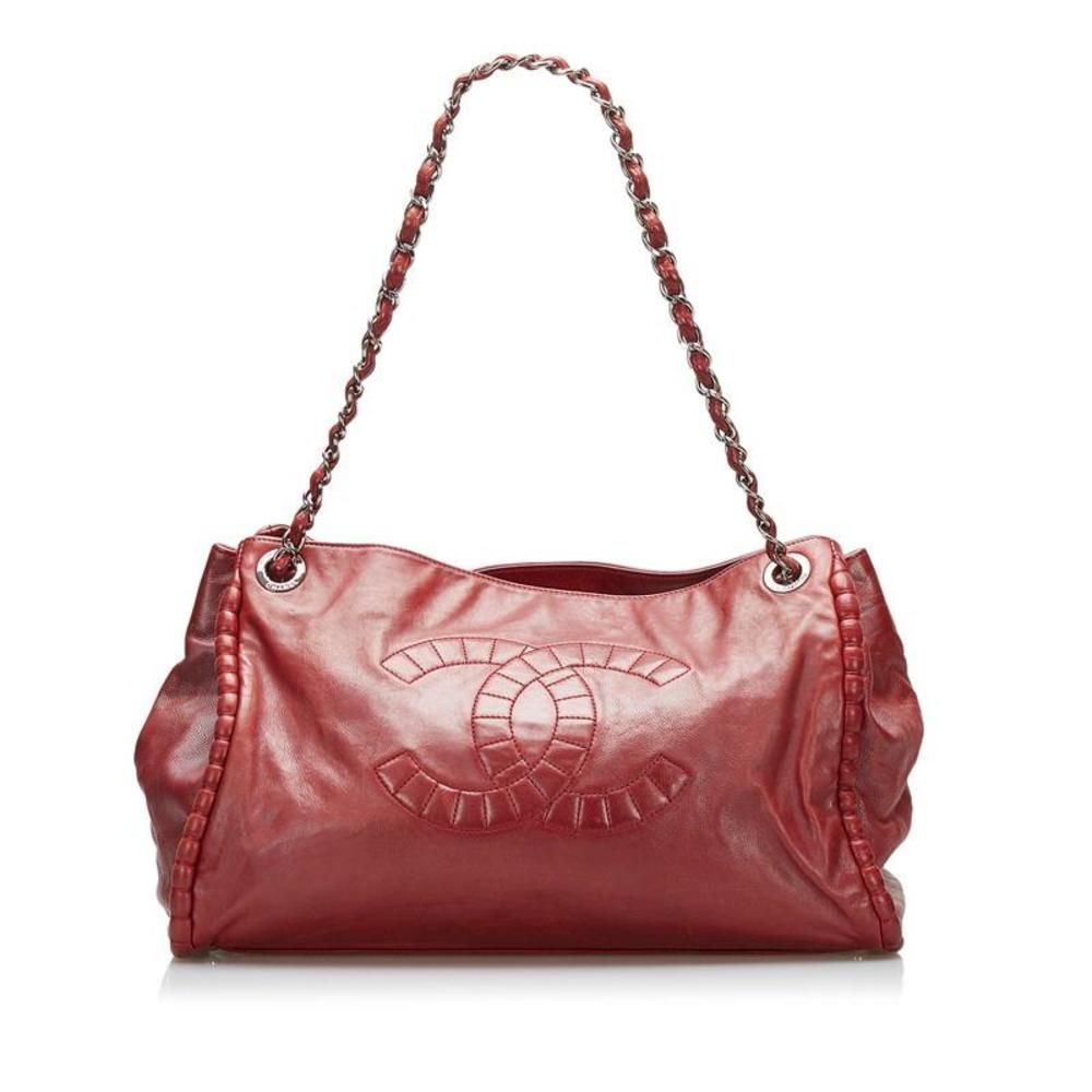 Chanel Coco Mark Chain Shoulder Bag Tote Bag Red Leather